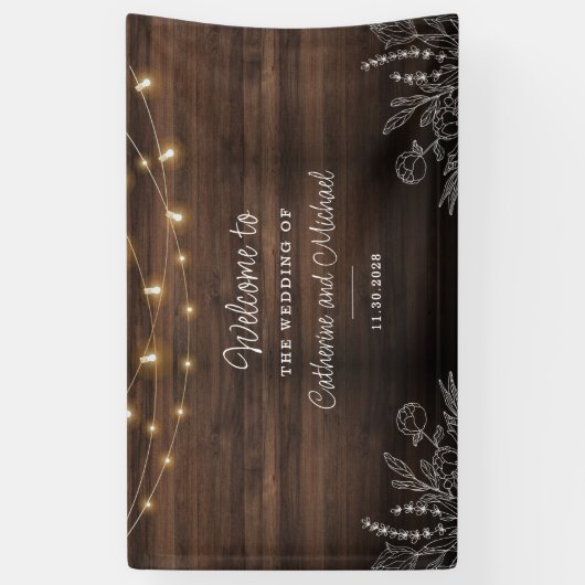 Rustic String Lights Welkomstbruiloft Spandoek (Verticaal)