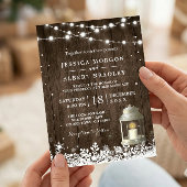 Rustic String Lights White Lantern Winter Wedding Kaart