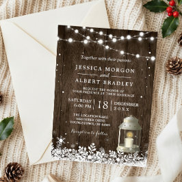 Rustic String Lights White Lantern Winter Wedding Kaart