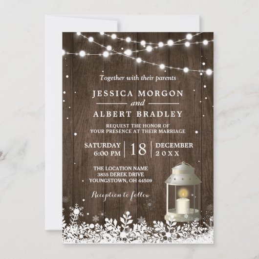 Rustic String Lights White Lantern Winter Wedding Kaart (Voorkant)