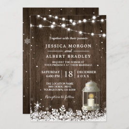 Rustic String Lights White Lantern Winter Wedding Kaart