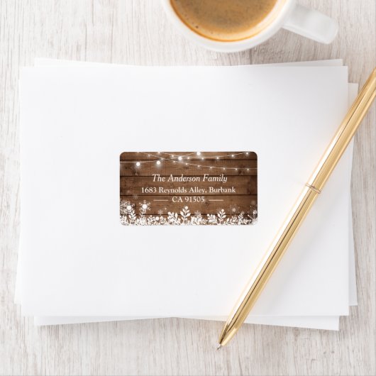 Rustic String Lights Winter Kerstsnowflakes Etiket (Insitu)