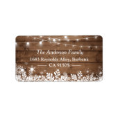 Rustic String Lights Winter Kerstsnowflakes Etiket (Voorkant)