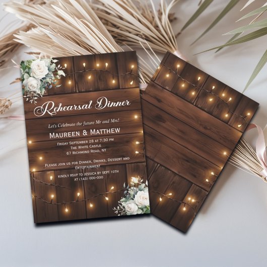 Rustic String Lights Witte Rozen Repetitie diner Kaart