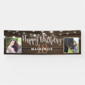 Rustic String Lights Wood 18th Birthday Foto Spandoek (Horizontaal)
