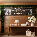 Rustic String Lights Wood 18th Birthday Foto Spandoek<br><div class="desc">Rustieke String Lights op Wood Birthday Banner om hun 18e verjaardag in stijl aan te kondigen! Rustieke houten gevelbeplating en strijklichten zetten ruimte voor uw aangepaste tekst en TWEE foto's! Geweldig voor verjaardagsfeestjes en recepties! Eenvoudig aan te passen met tekst, lettertypen en kleuren. Je kunt zelfs de kleur van de...</div>