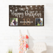Rustic String Lights Wood 18th Birthday Foto Spandoek (Insitu)