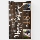 Rustic String Lights Wood 18th Birthday Foto Spandoek (Verticaal)