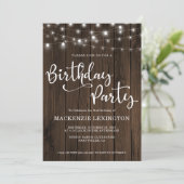 Rustic String Lights Wood 21st Birthday Party Kaart (Staand voorkant)