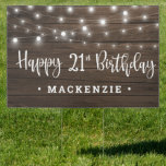 Rustic String Lights Wood 21st Birthday Tuinbord<br><div class="desc">Rustic String Lights op Wood Birthday Yard Sign om hun 21ste verjaardag in stijl aan te kondigen! Rustige houtsiding en koordlichten plaatsen van ruimte voor uw douanetekst. Geweldig voor verjaardagsfeestjes en -recepties! Eenvoudig aan te passen met tekst,  doopvonten,  en kleuren. U kunt zelfs de kleur van de typografie veranderen!</div>