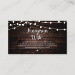 Rustic String Lights, Wood, Honeymoon Wish Informatiekaartje<br><div class="desc">Dit is het Moderne Rustic Boerderij bruin hout,  het ontwerp van de Lichten van het Koord,  het Witte Minimalisme van het Manuscript,  lettertype doopvont,  de Kaart van de Omsluiting van de Weddenschap. U kunt de doopvontkleuren veranderen,  en uw trouwdetails in de passende doopvont/het schrijven toevoegen. #TeeshaDerrick</div>