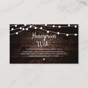 Rustic String Lights, Wood, Honeymoon Wish Informatiekaartje