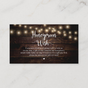 Rustic String Lights, Wood, Honeymoon Wish Informatiekaartje