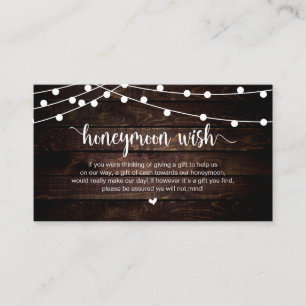 Rustic String Lights, Wood, Honeymoon Wish Informatiekaartje