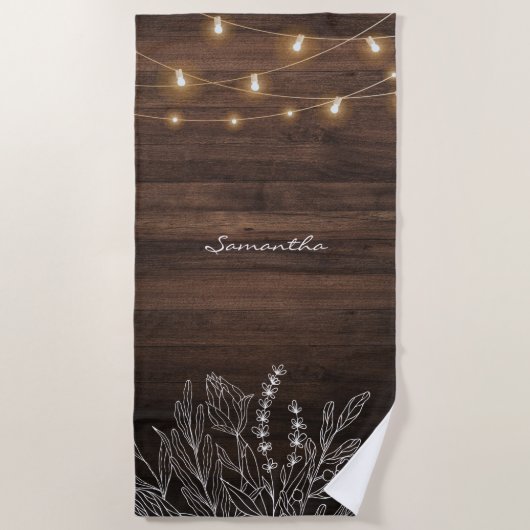 Rustic String Lights Wood Patroon Strandlaken (Voorkant)