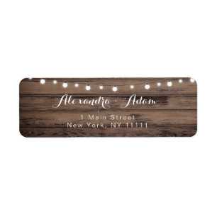 Rustic String Lights Wood Return Address Label