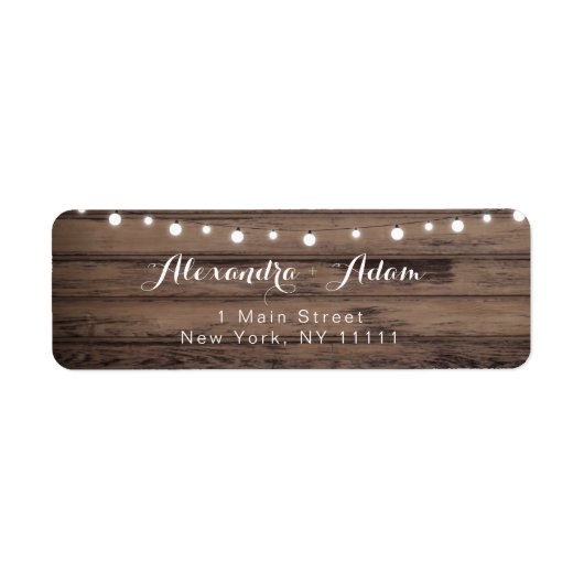 Rustic String Lights Wood Return Address Label (Voorkant)