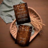 Rustic String Lights & Wood Wedding Details Informatiekaartje