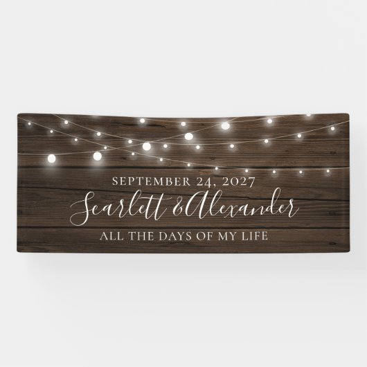 Rustic String Lights Wood Wedding Spandoek (Horizontaal)