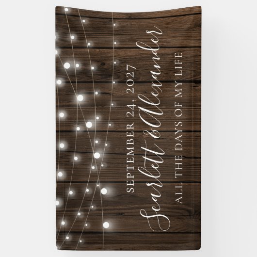 Rustic String Lights Wood Wedding Spandoek (Verticaal)