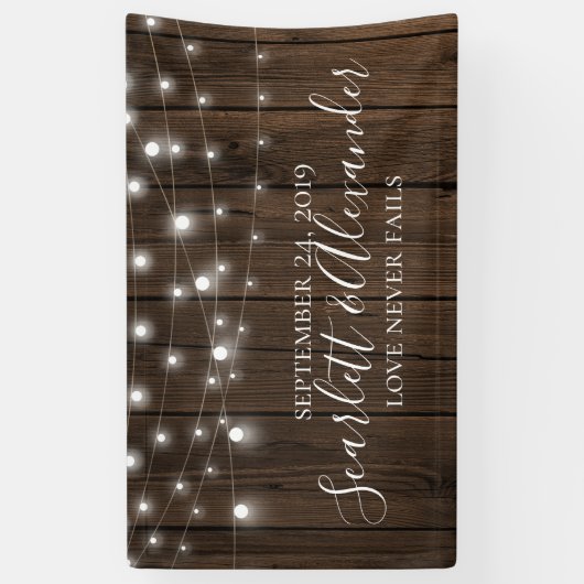 Rustic String Lights Wood Wedding Spandoek (Verticaal)