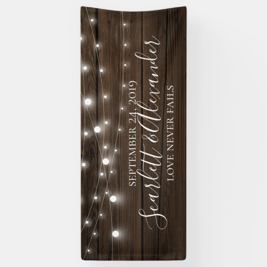 Rustic String Lights Wood Wedding Spandoek (Verticaal)