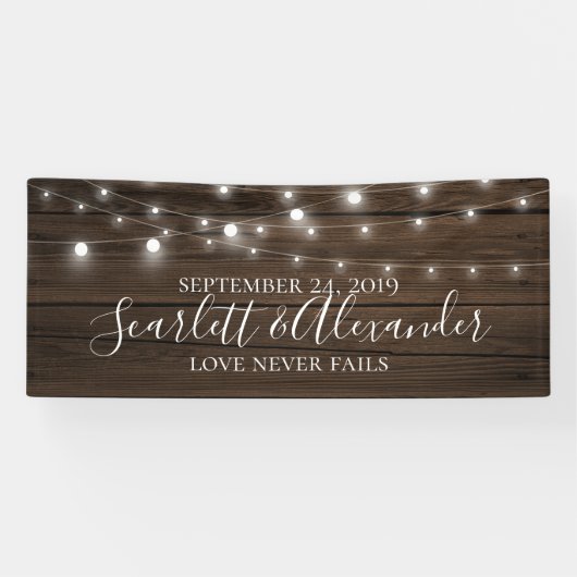 Rustic String Lights Wood Wedding Spandoek (Horizontaal)