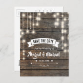 Rustic String Lights Wooden Save The Date Briefkaa Aankondigingskaart (Voorkant / Achterkant)