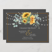 Rustic String Lights Zonnebloem Verander de datum Save The Date (Voorkant / Achterkant)