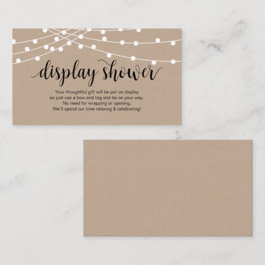 Rustic String Lights, zwart script, Display Shower Informatiekaartje (Voorkant / Achterkant)