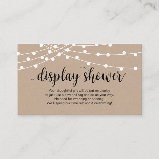 Rustic String Lights, zwart script, Display Shower Informatiekaartje (Voorkant)