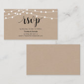 Rustic String Lights, Zwart script, RSVP bruiloft Informatiekaartje (Voorkant / Achterkant)