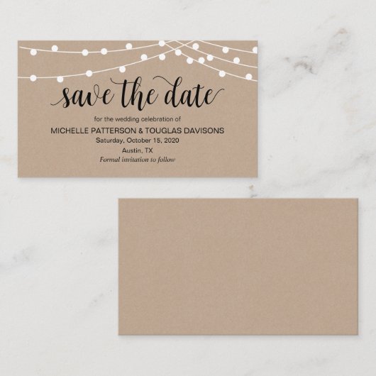 Rustic String Lights, Zwart, Trouwen Bewaar de dat Informatiekaartje (Voorkant / Achterkant)