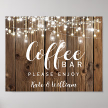 Rustic String of light Coffee station sign