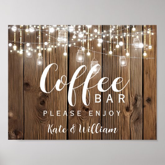Rustic String of light Coffee station sign Poster (Voorkant)