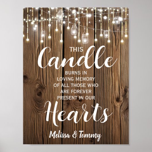 Rustic String of light Memory candle sign bruiloft Poster (Voorkant)