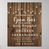 Rustic String of light Open Bar trouwbord Poster (Voorkant)