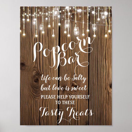 Rustic String of light Popcorn Bar trouwbord Poster (Voorkant)
