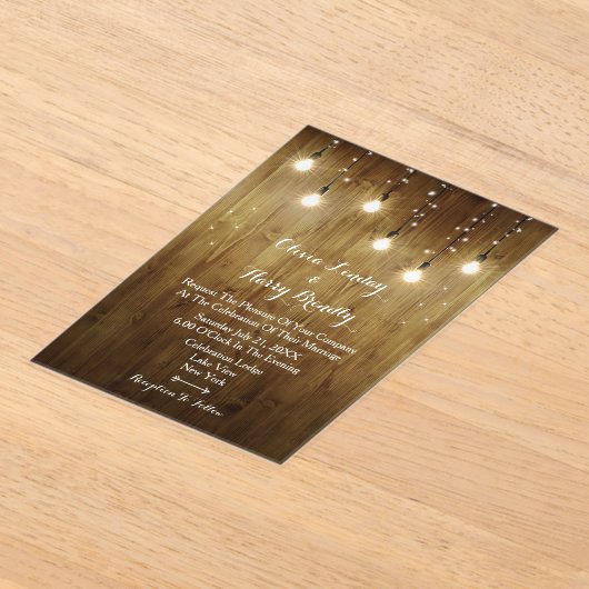 Rustic String Of Lights Huwelijk Acryl Uitnodiging (Laagn)