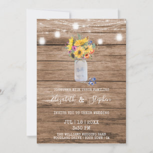 Rustic String of Lights & Mason Jar Wedding Kaart
