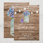 Rustic String of Lights & Mason Jar Wedding Kaart (Voorkant / Achterkant)