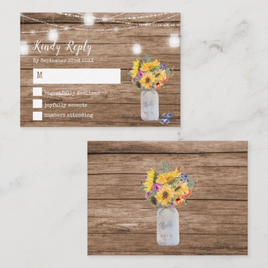 Rustic String of Lights | Mason Jar Wedding RSVP Notitiekaartje (Voorkant / Achterkant)