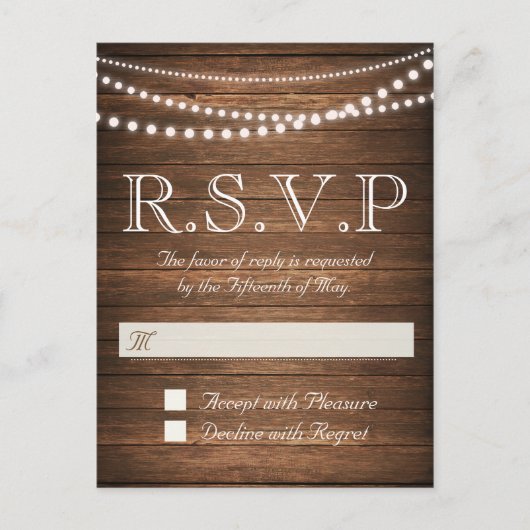 Rustic String of Lights RSVP-Briefkaart Uitnodiging Briefkaart (Voorkant)