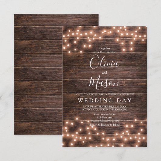 Rustic String of Lights Wedding Card Kaart (Voorkant / Achterkant)