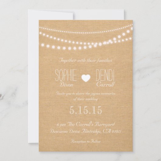 Rustic String of Lights Wedding Invitation Kaart (Voorkant)