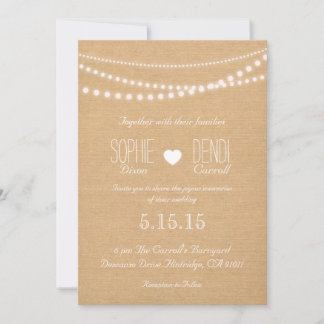 Rustic String of Lights Wedding Invitation Kaart