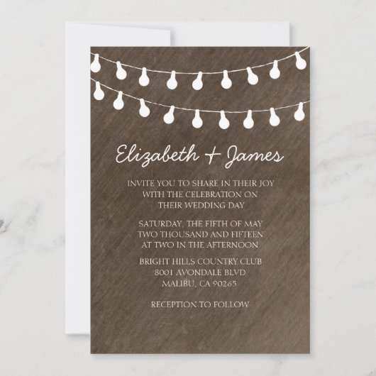 Rustic String of Lights Wedding Invitations Kaart (Voorkant)