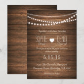Rustic String of Lights Wedding Invite (Off White) Kaart (Voorkant / Achterkant)