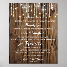 Rustic string van het licht Dank je trouwbord Poster