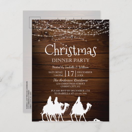 Rustic String verlicht drie koningen kerstfeest Uitnodiging Briefkaart (Voorkant / Achterkant)